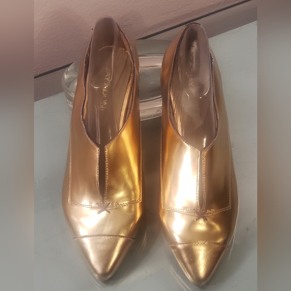 Jay Adoni Leather Rose Gold Flat Oxford Loafers, Size 10